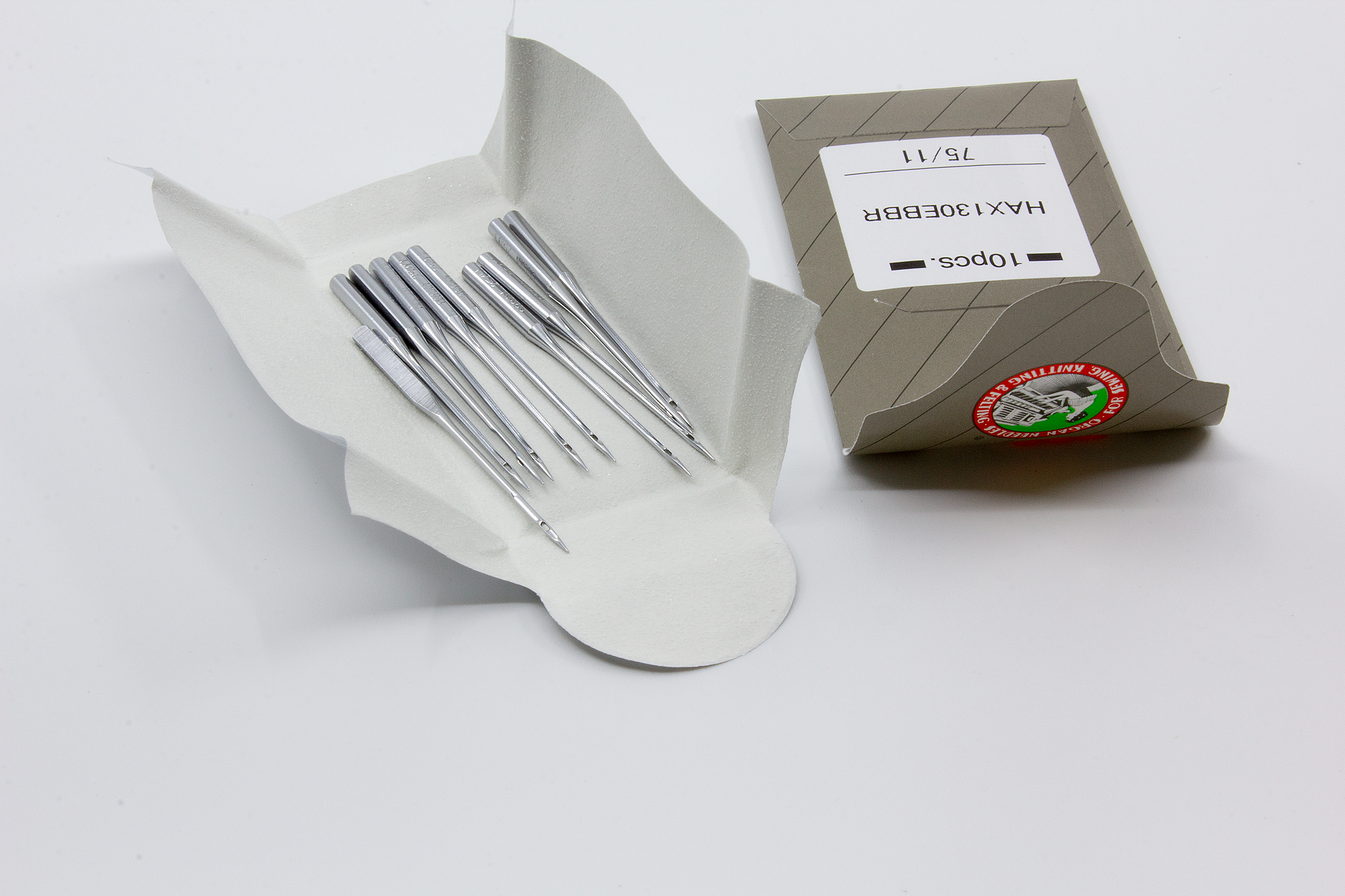 Embroidery needles system HAX130EBBR by Organ. Size 75/11. Flat shank. One envelope containing 10 needles.