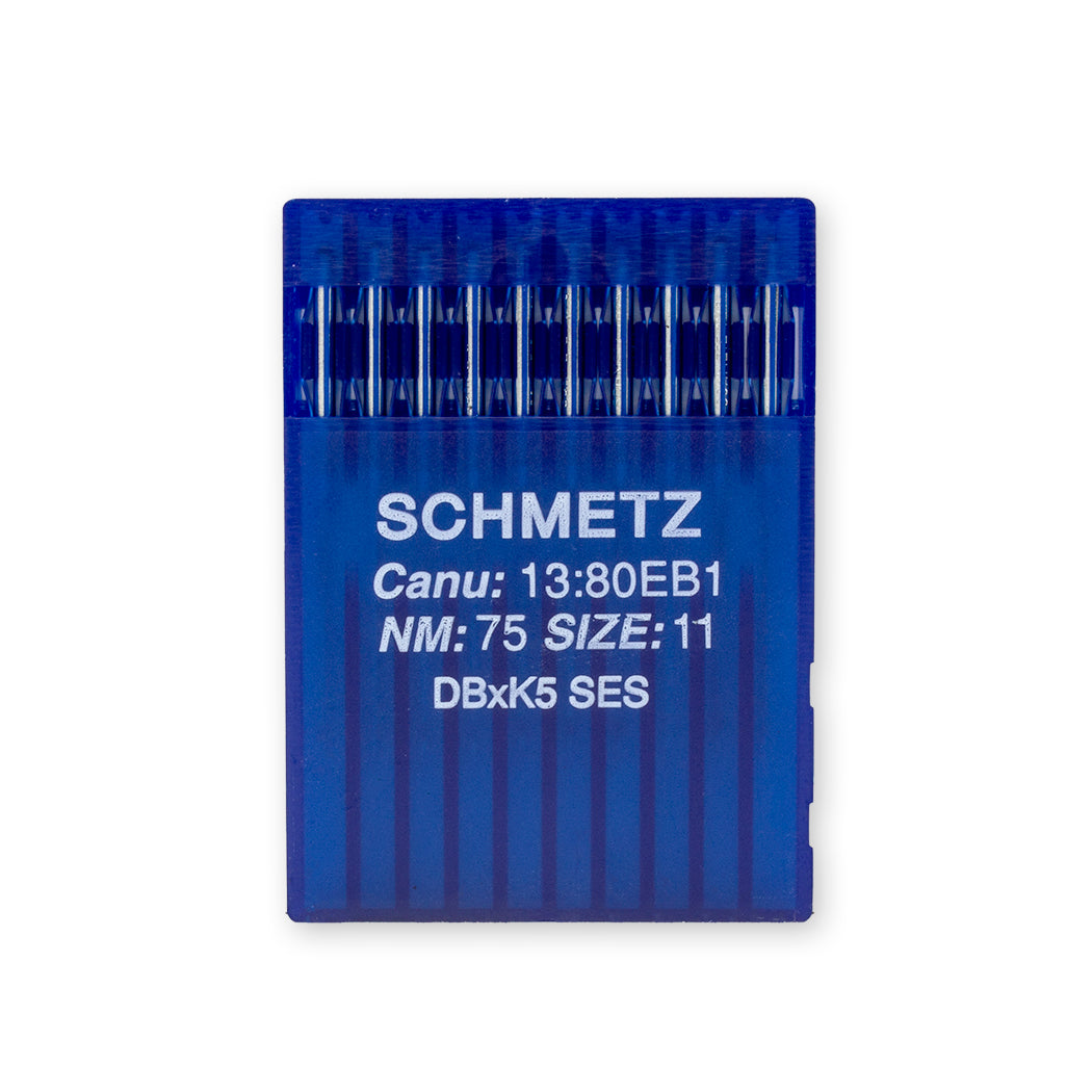 Schmetz embroidery needles. System DBXK5 size 75/11. Round shank. One card containing 10 needles.