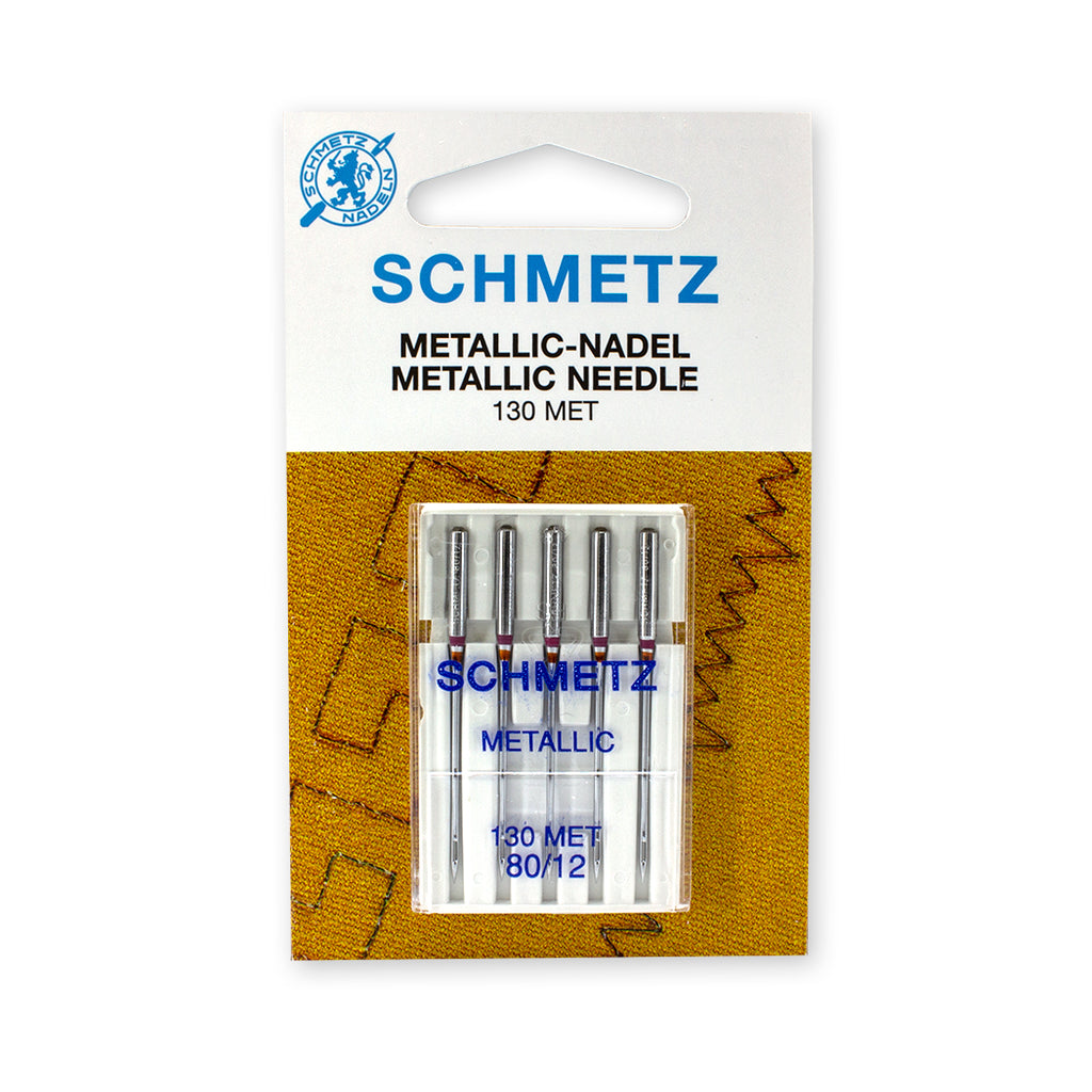 Schmetz Metallic Needles, System 130 MET, size 80/12. One card containing 5 needles.
